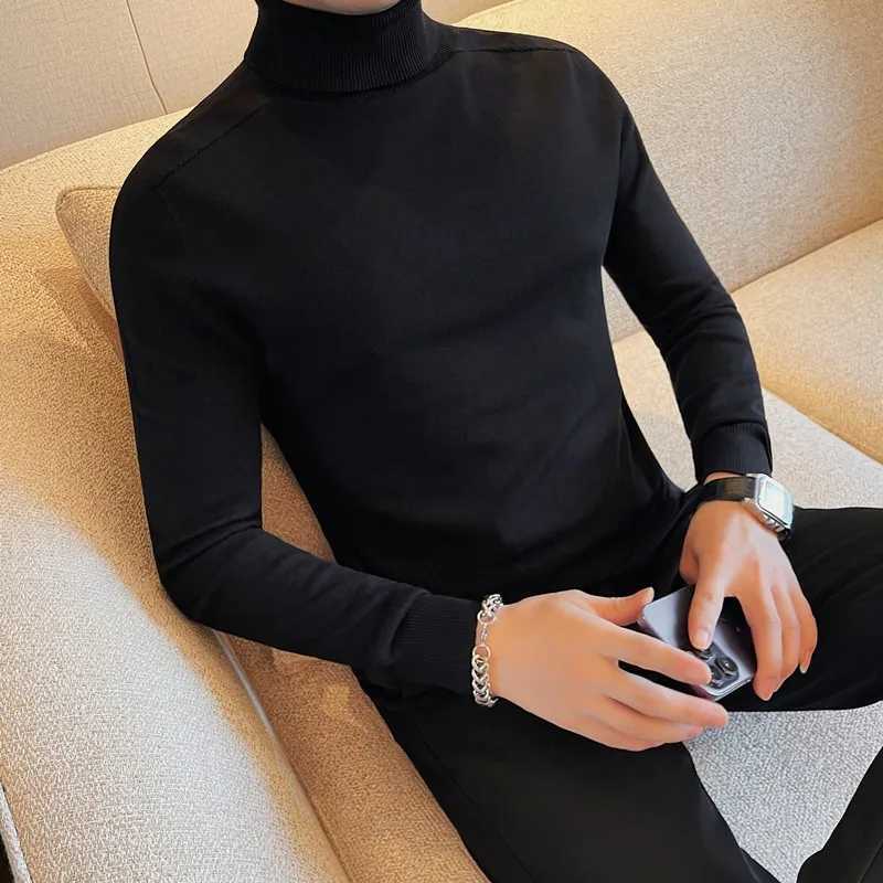 Turtleneck Mens Sweater Autumn/Winter New Collection Solid Color Knitted Mens Casual Sweater Slim Fit No Trace Seamless Knitted Pulling W2411111