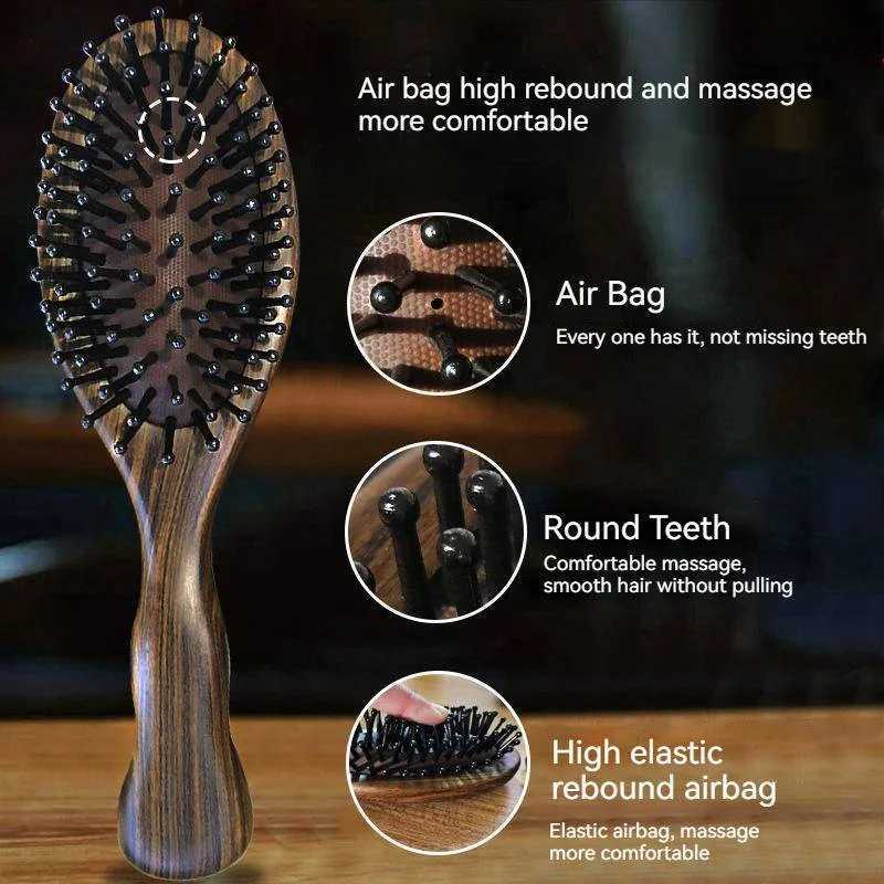 Hair comb natural wood brush anti-static and corner removal brush hair scalp massage comb air cushion styling tool W241112