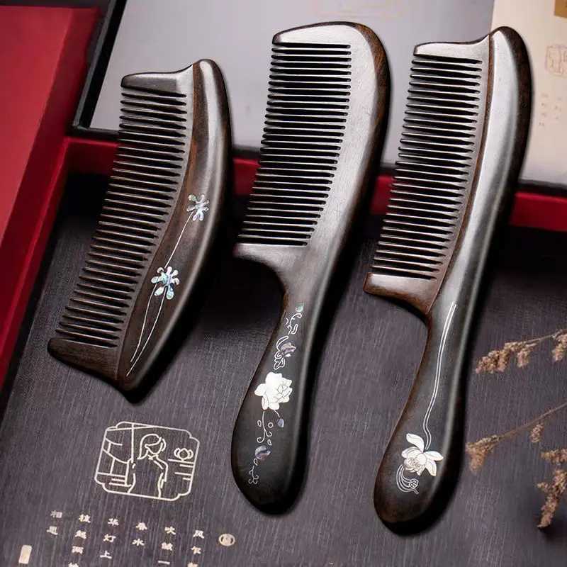 Natural ebony sandalwood comb anti-static exquisite hair handle massage comb travel hair care hairstyle holiday gift W241112