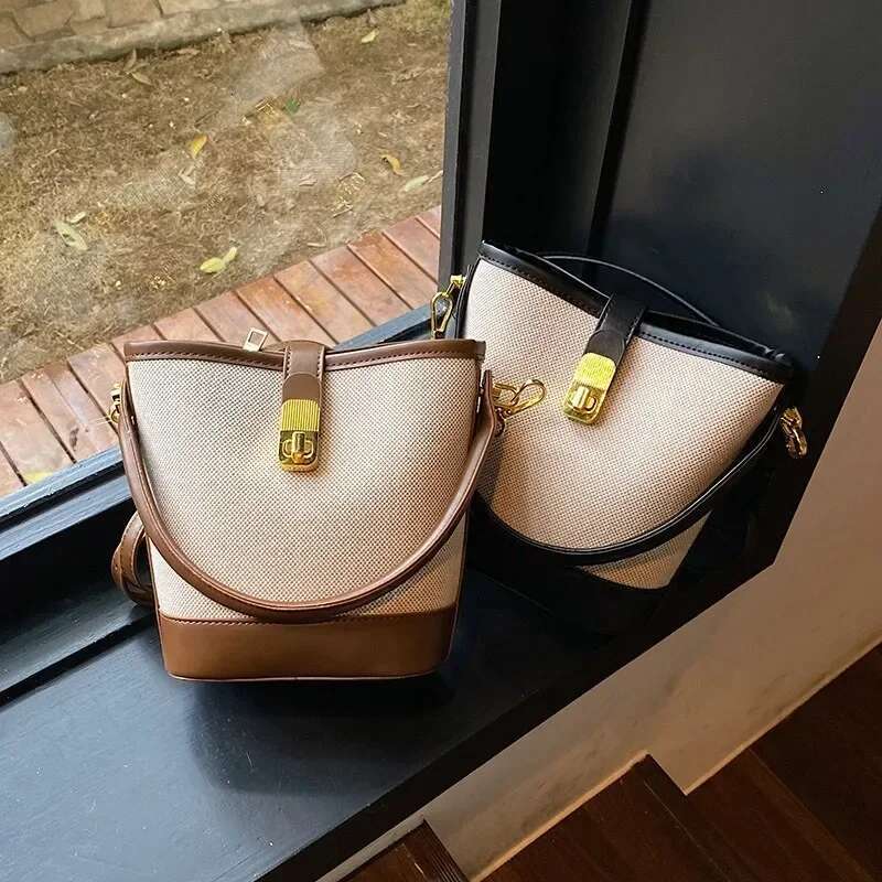 LITTLETON Canvas Bucket Bag Advanced Sense Large Capacity Three-dimensional Single Shoulder Crossbody Temperament Niche Handbag