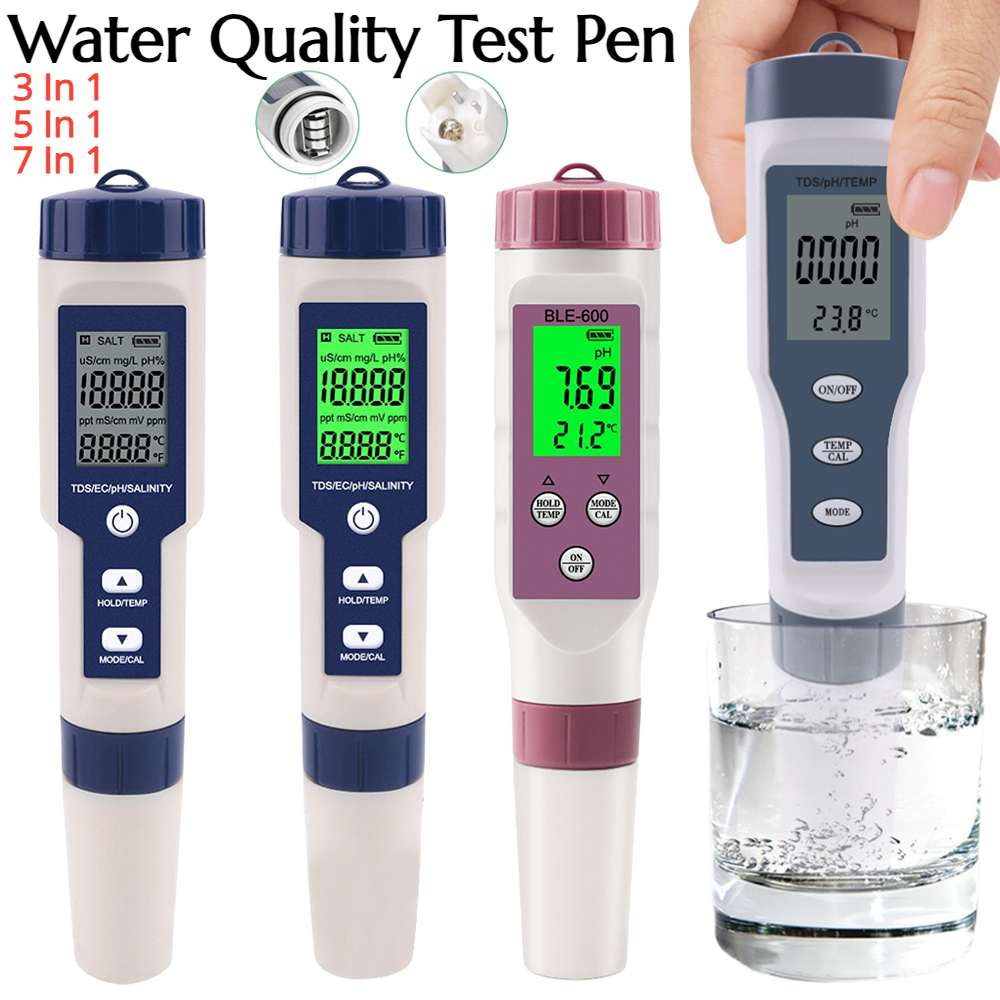 7 in 1 Digital Water Quality Tester Drinking Water PH TDS Meter Salinity S.G Temperature EC Meter for Pool Aquariums PH Test Pen