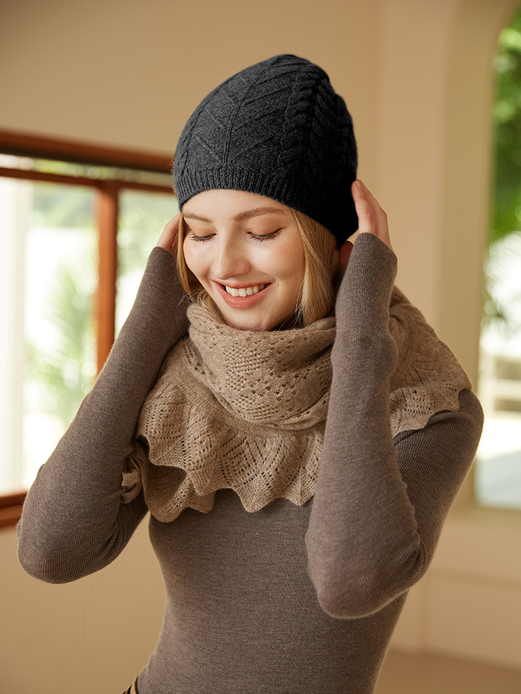 100% Cable Beanies Women Unibody Small Knitted Caps Girl's Toque Autumn Winter Real Cashmere Skull Cap Bonnet 2023