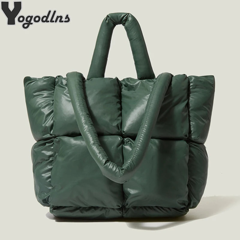 er Puffy Shoulder Bag Women Quilted Space Down Feather Padded Cotton Handbag Winter Large Capacity Warm Shopping Purse 241111