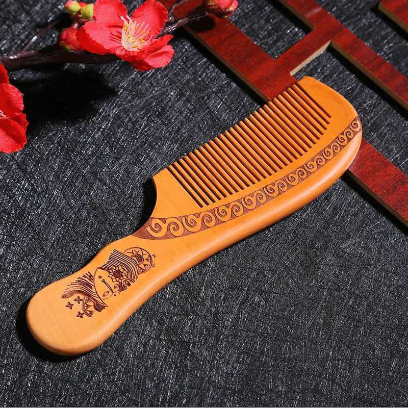 Natural peach wood comb anti-static wide tooth hair comb hair massage hair care comb portable hairdresser W241112