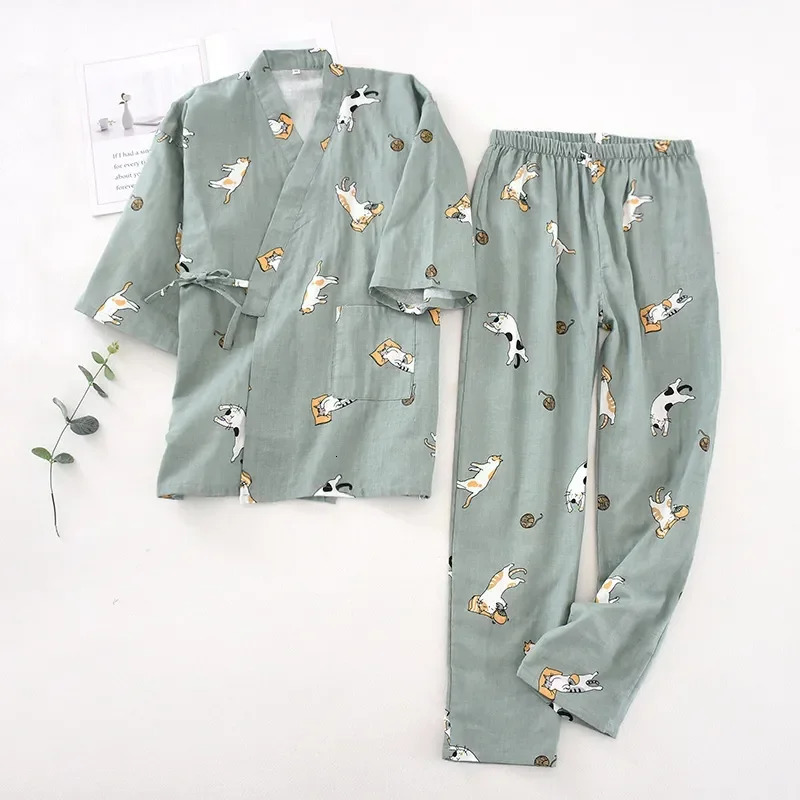 VIP Seven Sleep Japanese Kimono and Pajama Set for Women Spring and Autumn 100% Cotton Home Furnishings Cute and Adorable 2-p 241112
