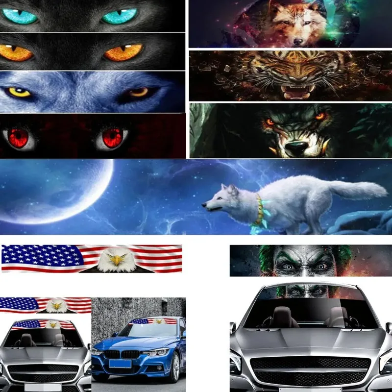 1PC 3D Effect Wild Beast Car Stickers Front Windshield Auto Banner Vinyl Decals for Window Sunscreen Automobile Decoration
