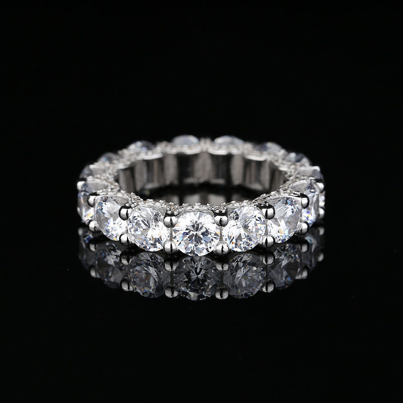 Rulalei Brand Top Sell Sparkling Wedding Rings Elegant Luxury Genuine 100% 925 Sterling Silver Round Cut White Moissanite Diamond Eternity Women Band 