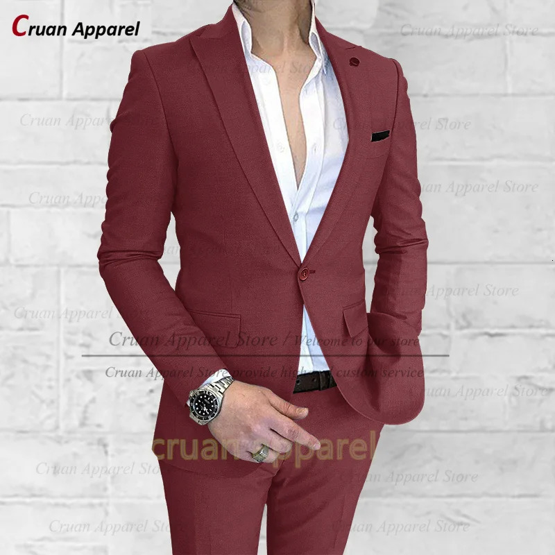 Wedding Party Suit Set For Men Evening Dinner Fashion Peaked Lapel Jacket Classic Male One Buttons Blazer Pants 2 Pieces 240412