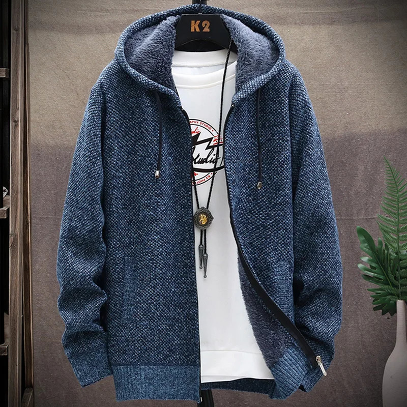 Autumn and Winter mens wool jacket plush thickened classic vintage cardigan Hoodie casual loose tops 241108