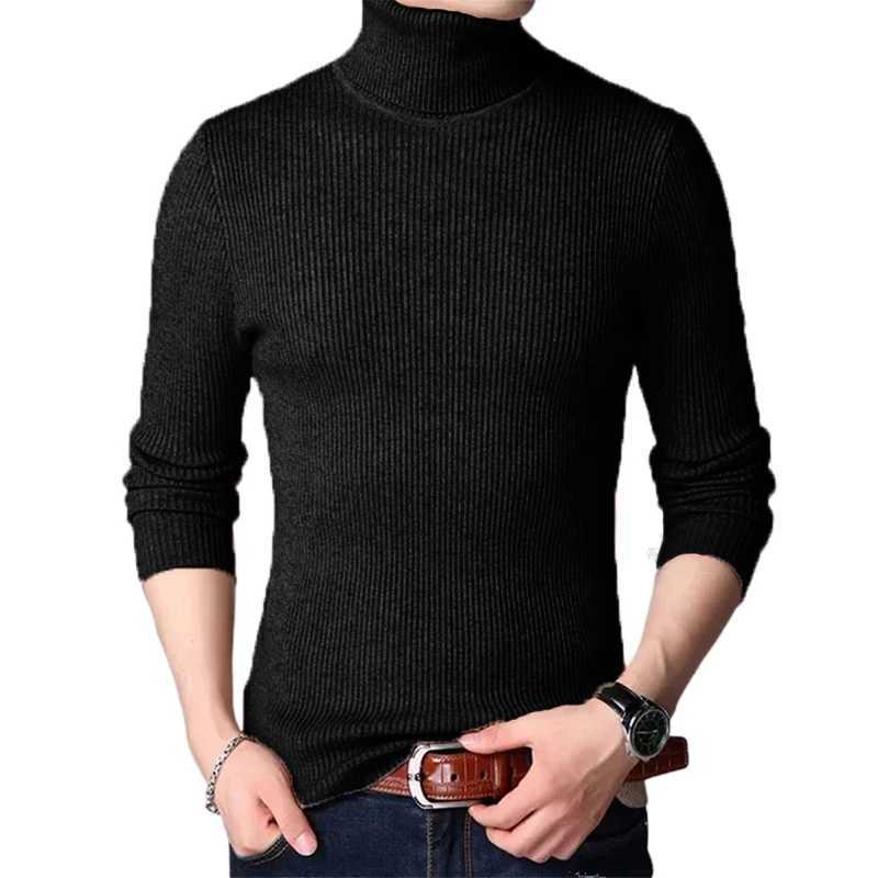 Mens long sleeved turtle neck sweater striped knitted oversized sweater mens solid color basic sweater W2411111