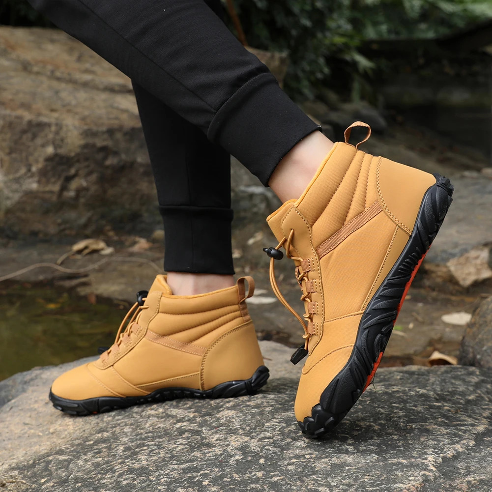 Plush winter boots for women waterproof snow boots barefoot warm fur leather shoes anti slip oversized hiking shoes 241111