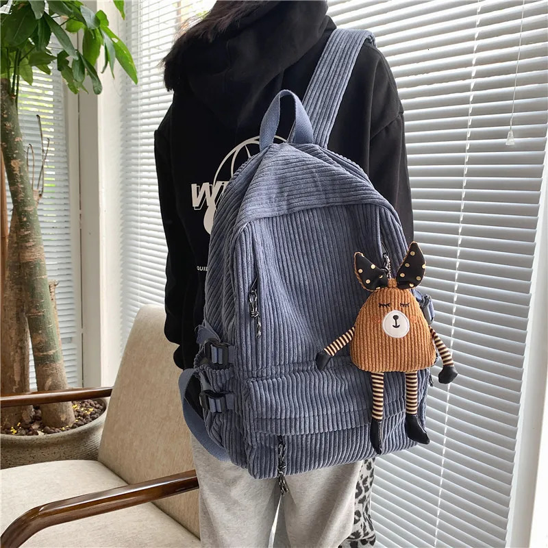 Fashion womens Corduroy backpack solid color striped Harajuku school bag teenage backpack female cute backpack Mochila 241111