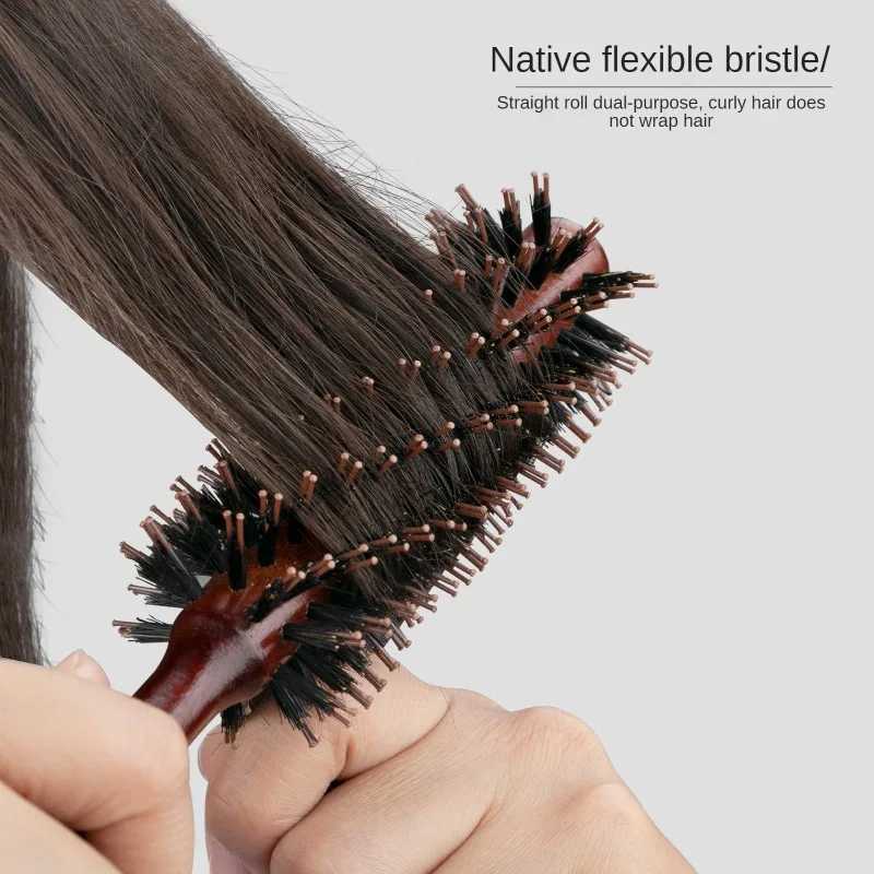 Type 3 Solid Wood Curling Comb for Pig Mane Natural Pig Mane Curling Brush Round Barrel Hair Dryer Curling Styling Tool W241112