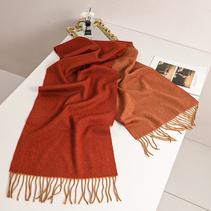 Double Sides 100% Wool Scarf With Tassel Women Winter Warm Soft Cashmere Pashmina Scarves Shawl Bufandas Double Colors 2023 e0c91