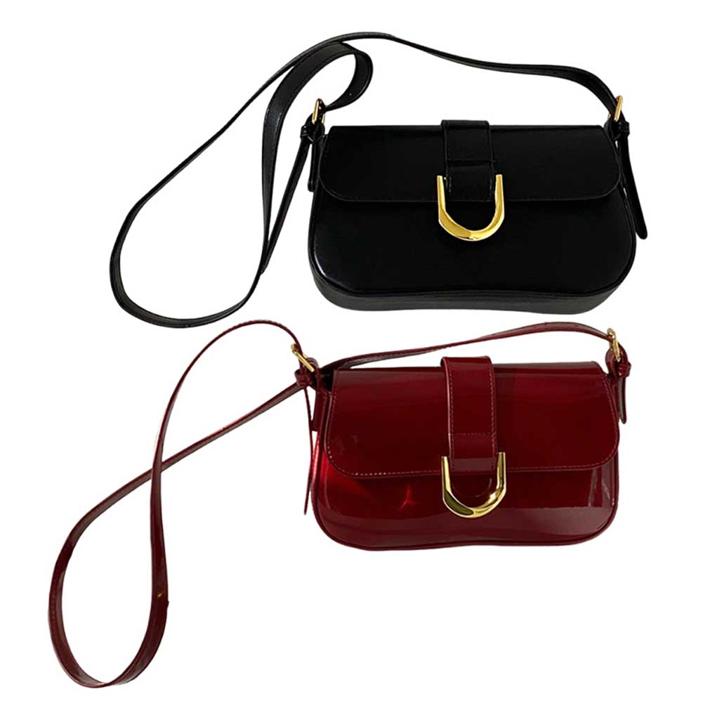 Women Buckle Hobo Bag Fashion Messenger Bag Strap Adjustable Patent Leather Shoulder Bag Vintage Tote Handbag Girl Stylish Purse