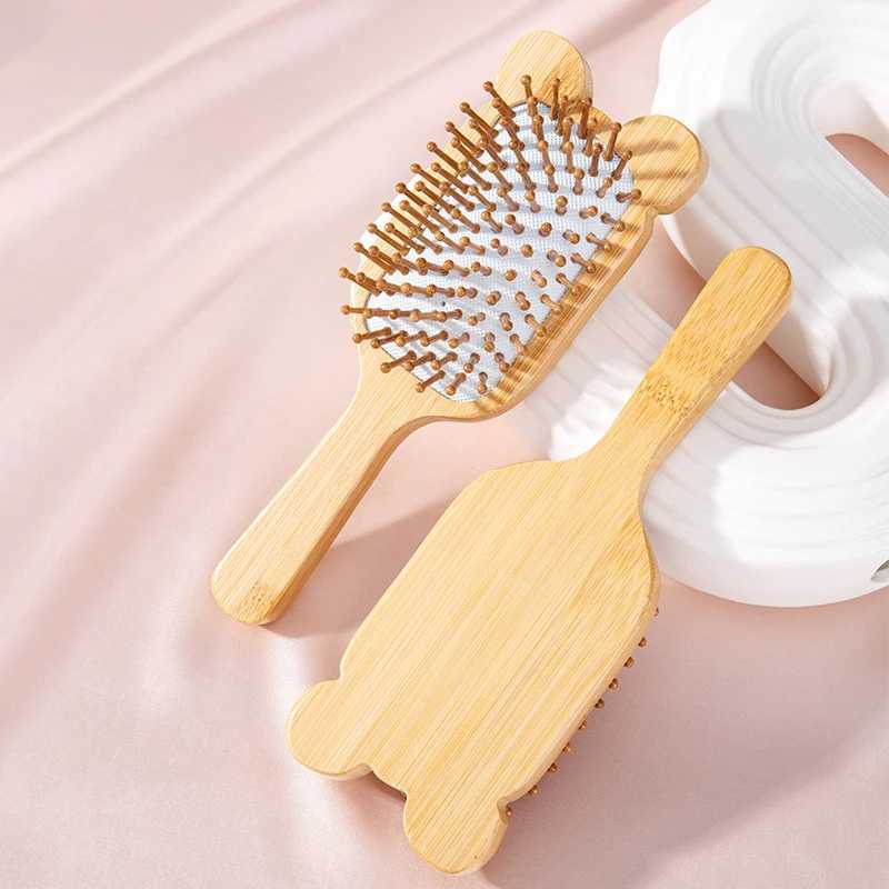Charming bear shaped solid wood massage comb anti-static bamboo and wooden comb suitable for women - air cushion scalp and meridian relief W241112