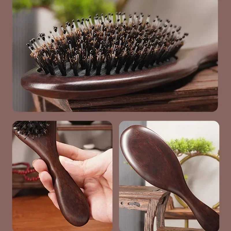 Wooden massage hair brush hair comb for hair dry hair brush wet chamfering wooden comb womens hair beauty care paddle pad massage brush W241112
