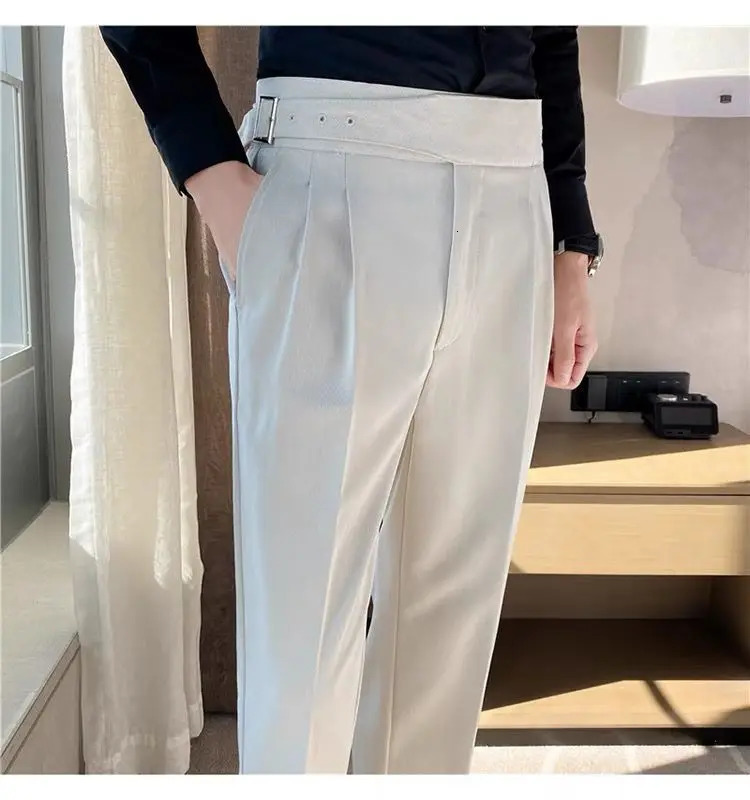 Italian Style Men Naples Suit Pants High Waist Slim Fit Small Feet AnkleLength Spring Fashion Business Casual Trousers 241112