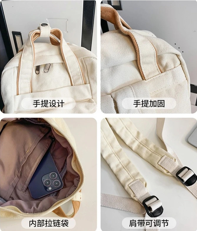 Korean style canvas textile small backpack youth Harajuku fabric school Kawaii Emo Ita style patch work Knapsack 241111