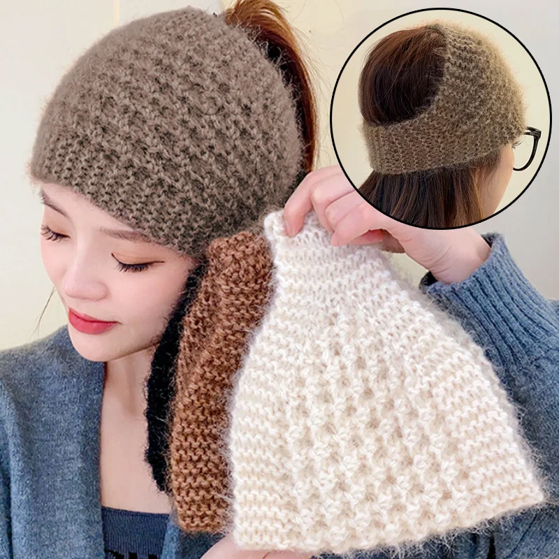 Wool Knitted Warm Headbands Women s Autumn Winter Wide Edge Headscarf Ladies Solid Soft Outdoor Windproof Hair Band Neckerchief 5
