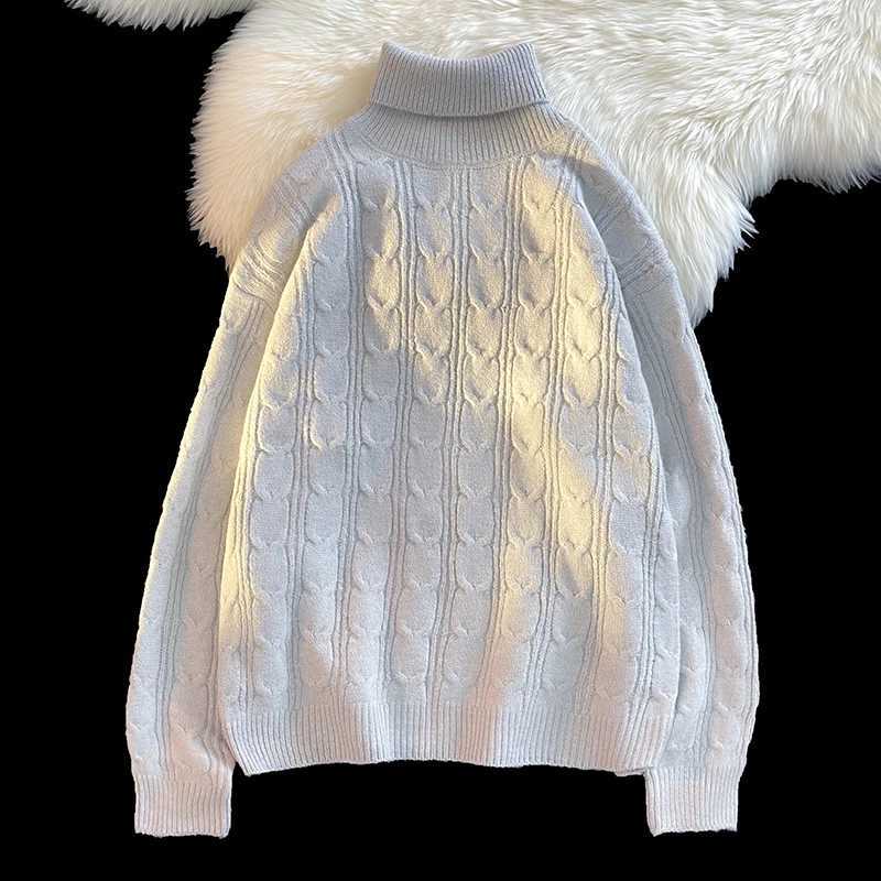 Plain weave jacket casual soft turtle neck long sleeved sweater thick warm sweater knitted ribbed jacket mens retro jacket cardigan W2411111