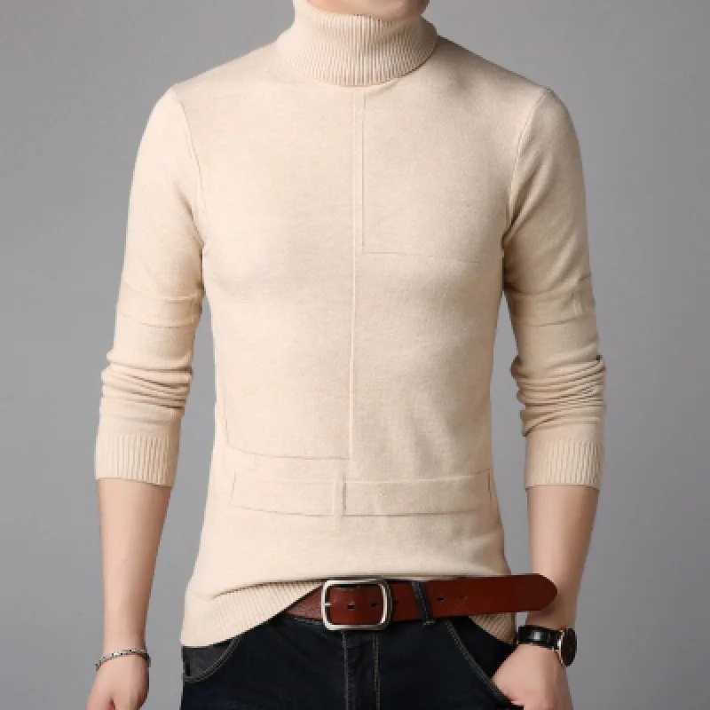 New Mens Turtle Neck Sweater Black Sexy Brand Knitted Pulled Mens Solid Color Casual Mens Sweater Autumn Knitted W2411111