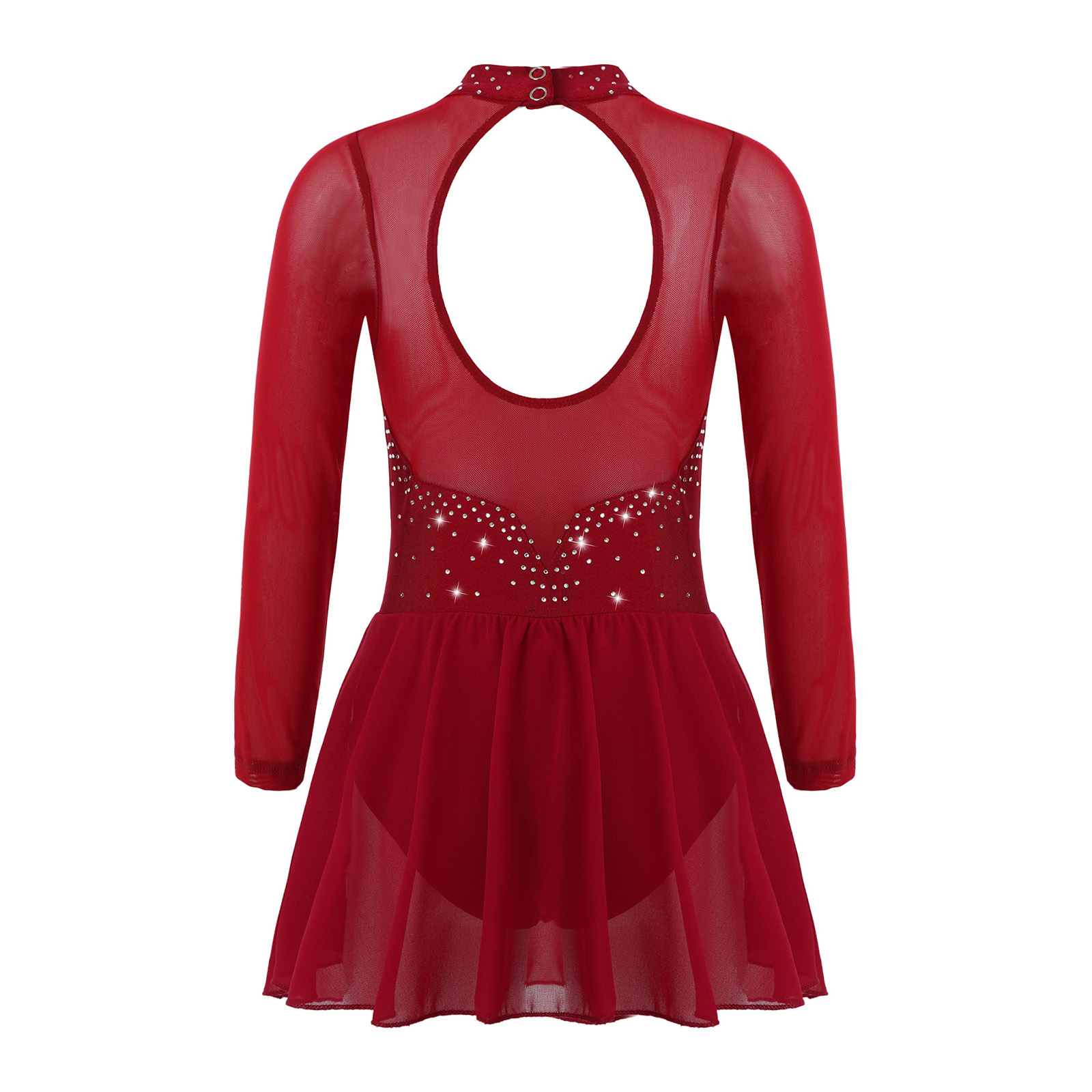 Children Girls Gymnastic Leotars Ballet Tights Latin Dance Performance Costume Long Sleeve Rhinestone Figure Skating Dance Dress