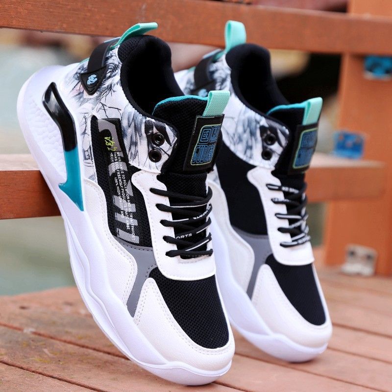Men Casual Shoes Fashion Platform Sneakers Mens Trend Lace-up Non-slip Skateboard Chunky Shoes Men Basket Mesh Bearthable Shoes