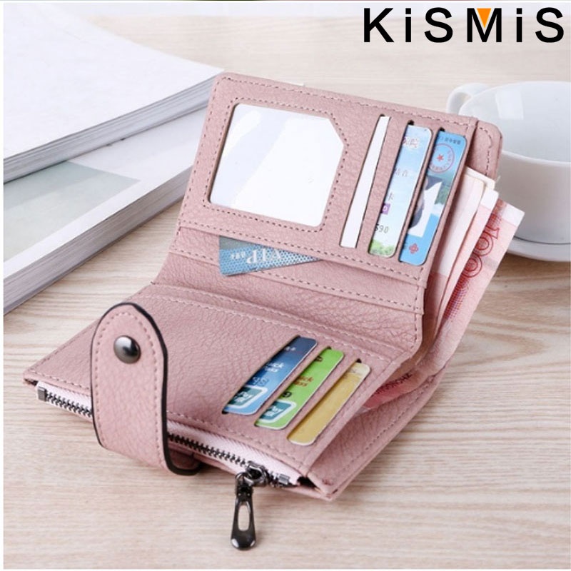 KISMIS New Style PU Leather Rivet Short Wallet - Zipper Change Card Holder, Women's Coin Purse Wallet, Stonego Money Bag