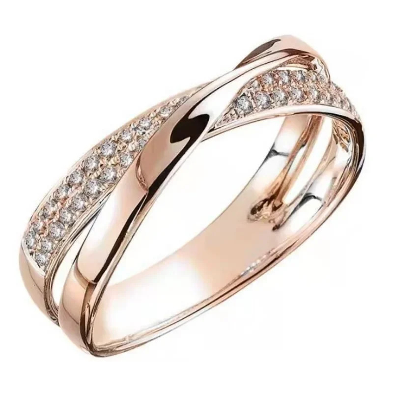 est Stainless Steel Two Tone X Shape Cross Ring for Women Wedding Rose Gold Color Trendy Jewelry Rings Anillos 241112
