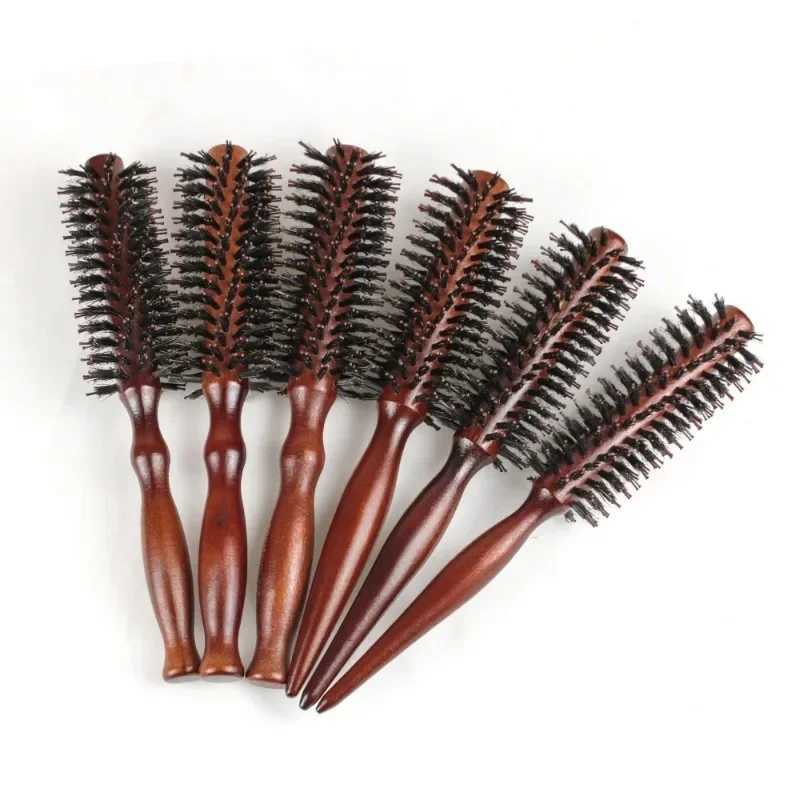 6 styles natural bristle brush circular brush wooden handle circular bucket brush curling brush curling styling tool W241112