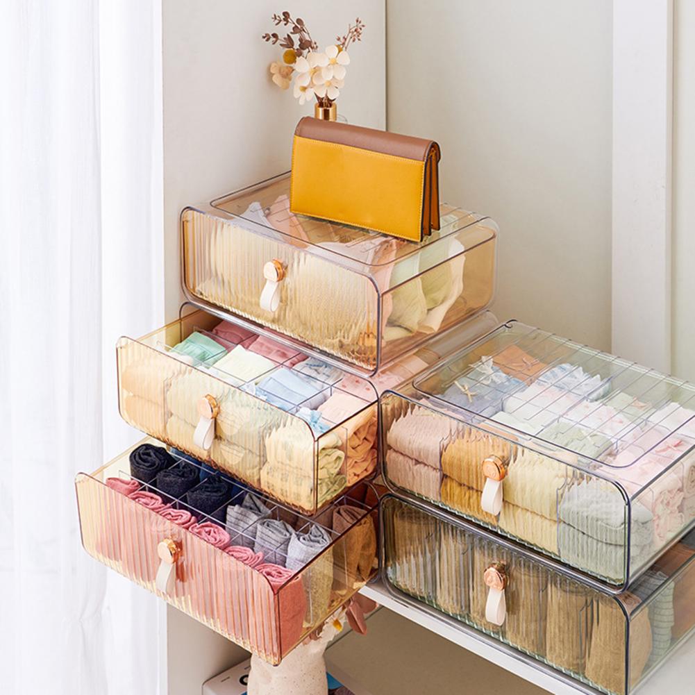 Underwear Drawer Storage Box 16 Cell Clear Stackable Dustproof Panties Bras Baby Clothes Socks Ties Belts Divider Organizer