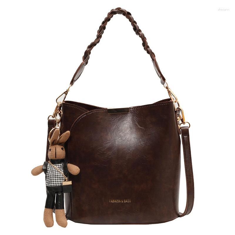 Drawstring Autumn And Winter Vintage Small Bag Women's High-end Texture All-match Crossbody Explosive Portable Bucket zhanyishengli