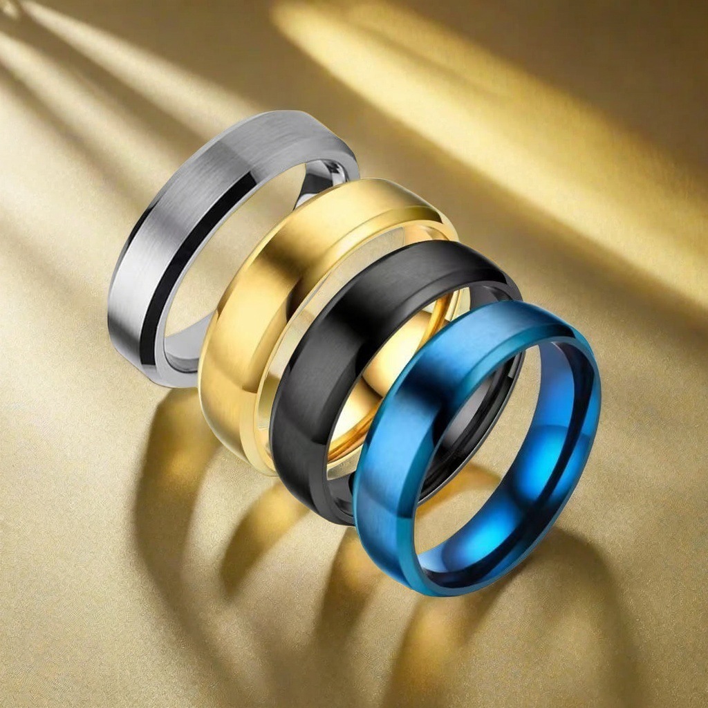 Stylish Simple Design Stainless Steel Band Ring for Women Men Gold Silver Black lover couple wedding ring 4MM Beveled Glossy Titanium Steel Rings Jewe