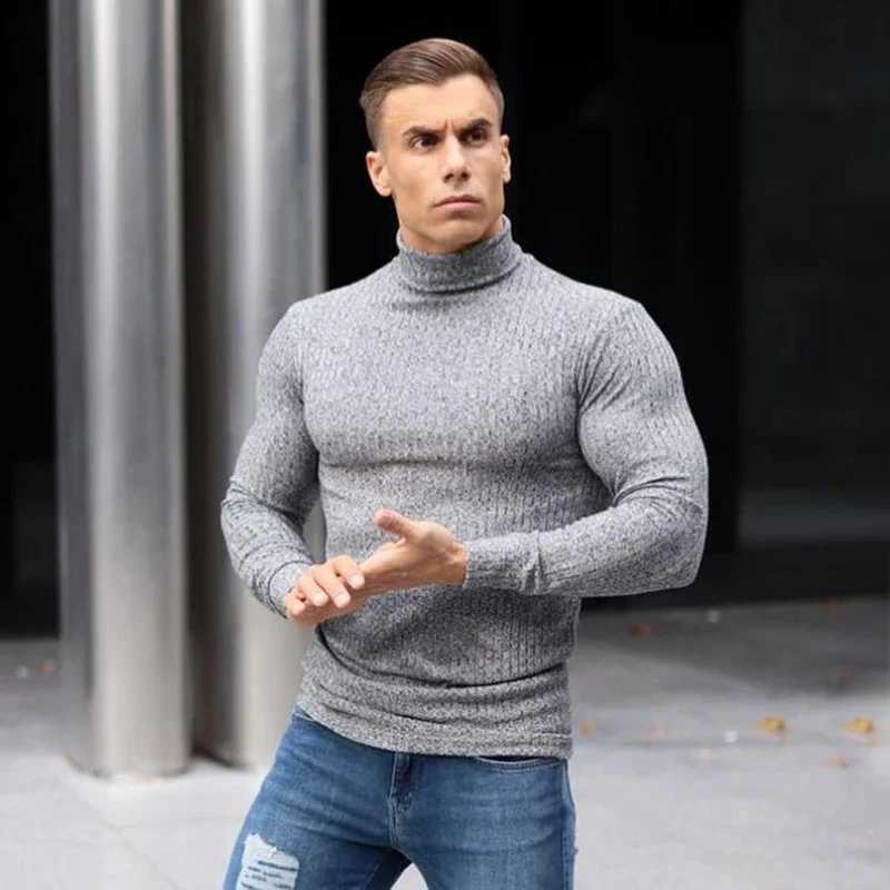 New autumn turtle neck thin sweater mens casual rolled neck solid stripe warm slim fit sweater mens turtle neck pull-out men W2411111
