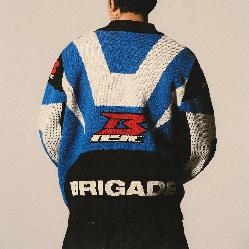 Y2K Vintage Jackets Motorcycle Knit Mesh Graphic Zip Streetwear Men Women Retro Classic Trend Oversized Unisex Clothing 241112