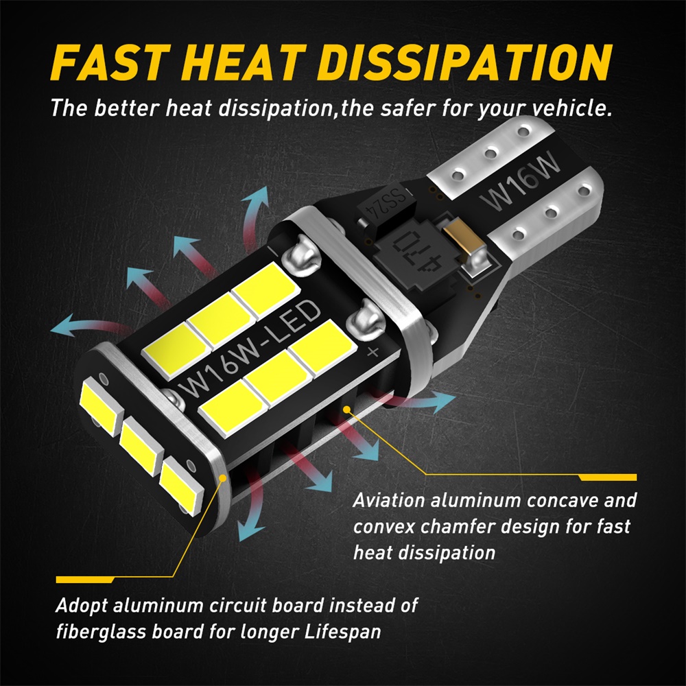 AUXITO 2Pcs T15 LED No Error 921 912 W16W LED Canbus Car Backup Reverse Bulb Lights Parking Lamp 6000K White Super Bright 1200LM