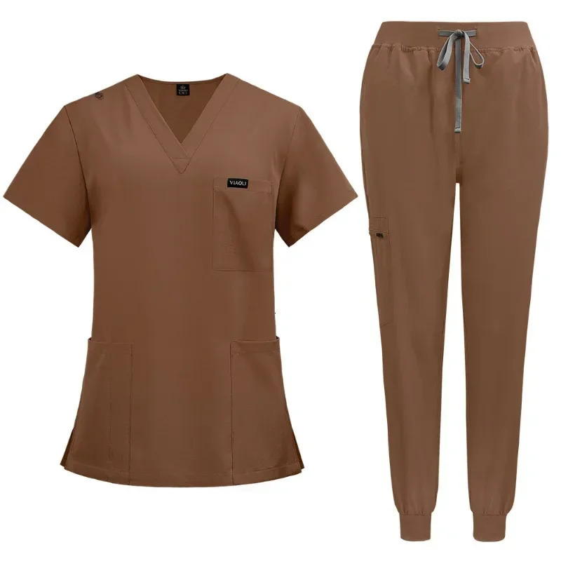 Scrubs Uniform Suit Short Sleeve V-neck Topsjogger Pants Set Nursing Uniform Women Multicolor Pet Doctor Scrub Workwear 241112