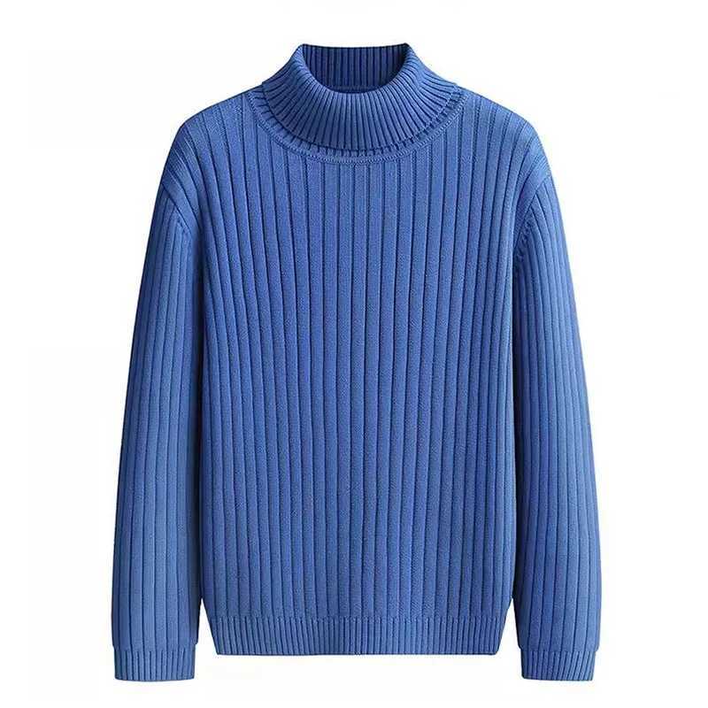 Mens lightweight luxury turtle neck knitted floral casual retro solid color long sleeved sweater Korean clothing basic shirt W2411111