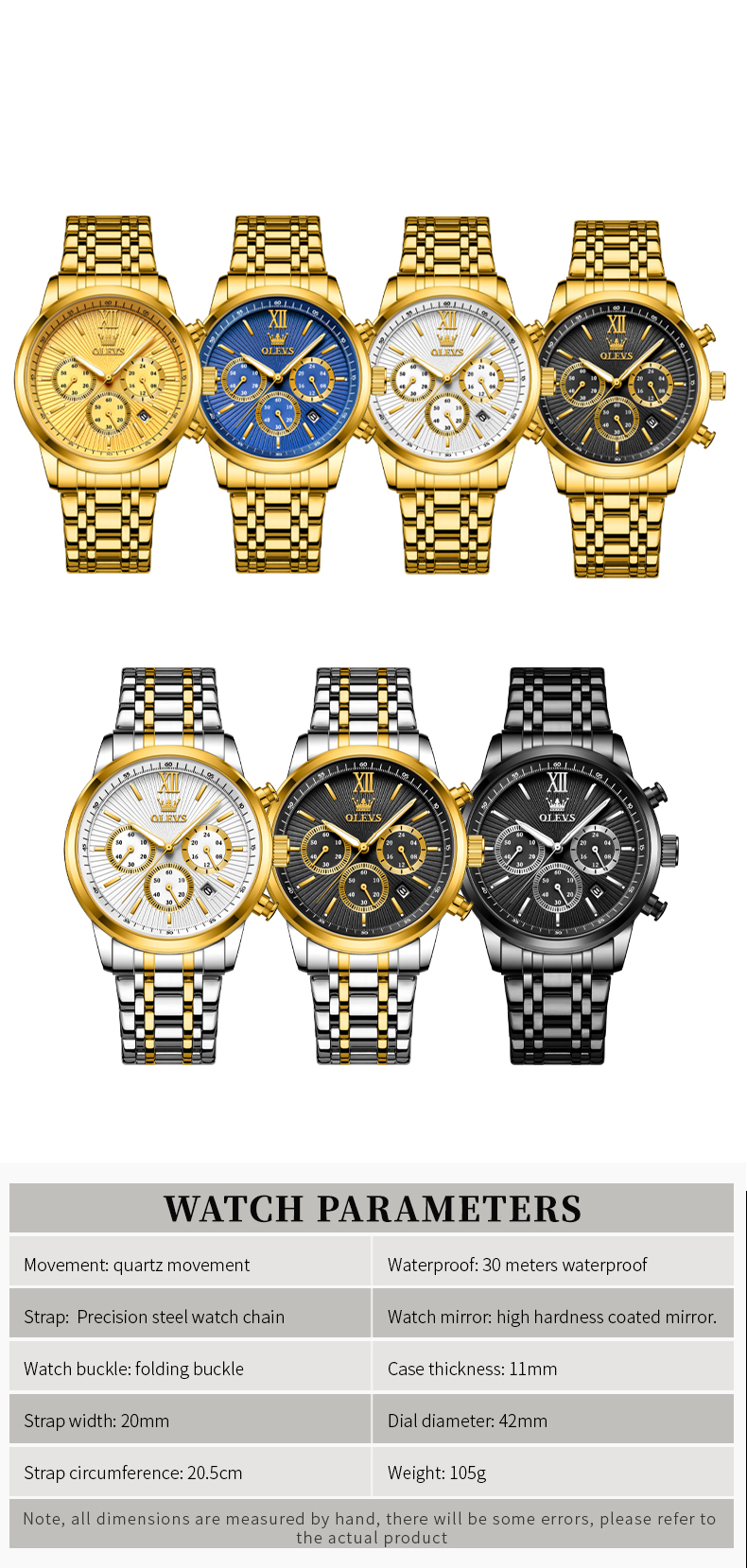 OLEVS Quartz Watch for Men TOP Brand Gold Wristwatch Three Small Dials Chronograph Date Men's Watches Original 2023 Trend New 68d97