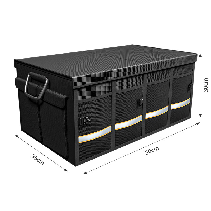 46/66/80L Car Trunk Organizer Foldable Heavy Duty Reflective Strip Durable Sturdy Thickened Plate Collapsible Trunk Storage Box de4f8