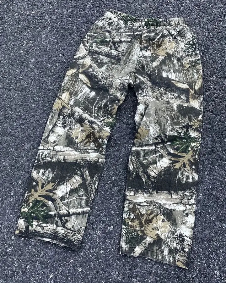 American Sweatpants Y2K Pants Mens Womens Hip Hop Retro Leaf Camo Graphic Baggy Casual Elastic Waist Jogging Trouser 241112
