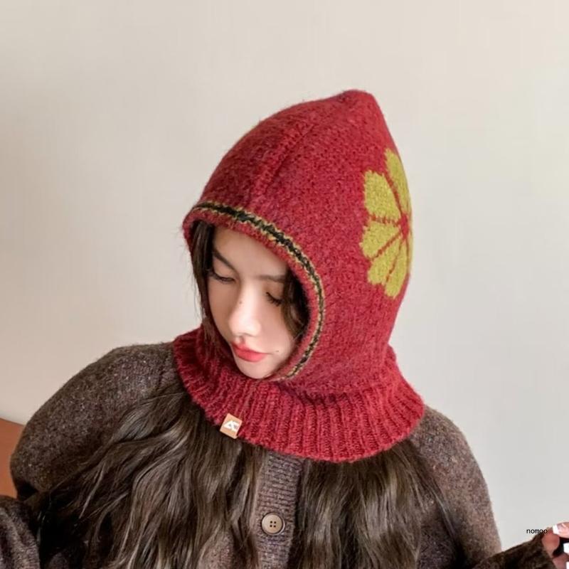 Knitted Ear Flap for Female Girl Winter Warm Balaclava Scarf Women Crochet Neck Cover Hat Teens Soft Hooded Cap