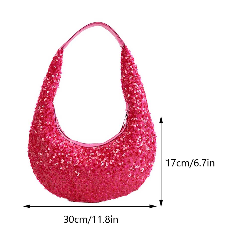 Women Vintage Shoulder Bag 2023 Sparkly Sequin Dinner Bag Ladies Lightweight Party Evening Bag Zipper Closure Solid Underarm Bag