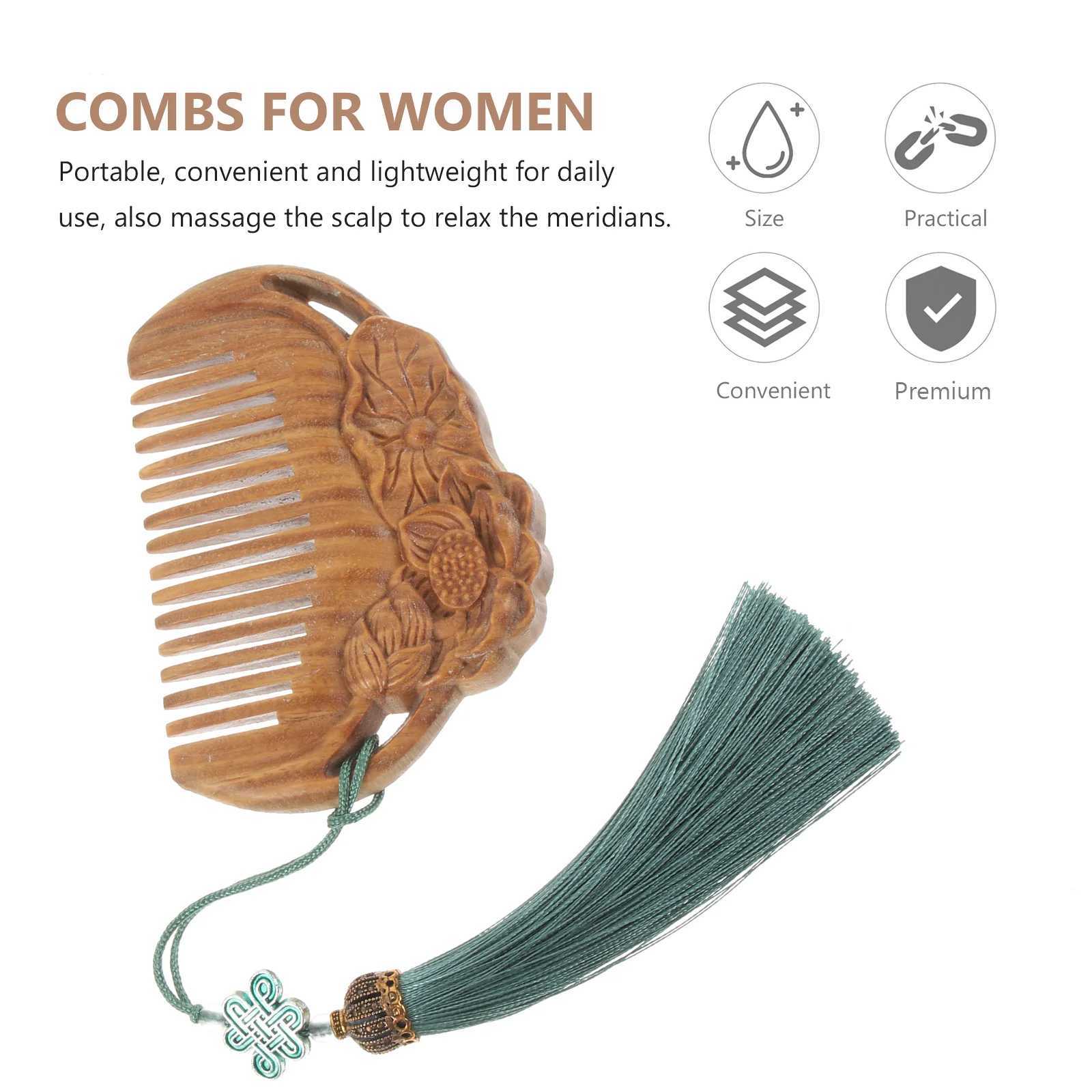 Hawthorn comb wooden skin massager Japanese style carving lotus flower anti-static hair W241112