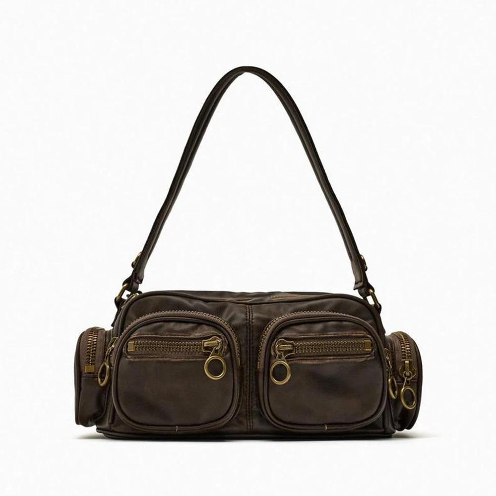 Punk Multiple Pockets Shoulder Bag Vintage Women's Designer Handbag High Quality Armpit Bags for Women Phone Pillow Bag Tote New