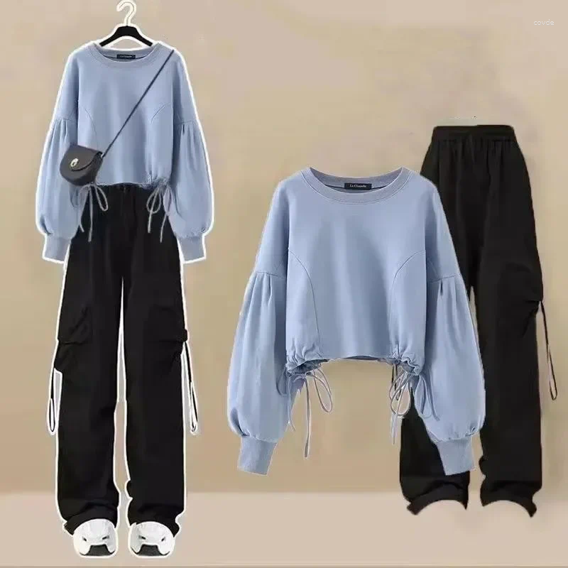 Women's Two Piece Pants Autumn Sweet Cool Set Korean Loose Design Long Sleeved Top Handsome Workwear Pieces Trendy