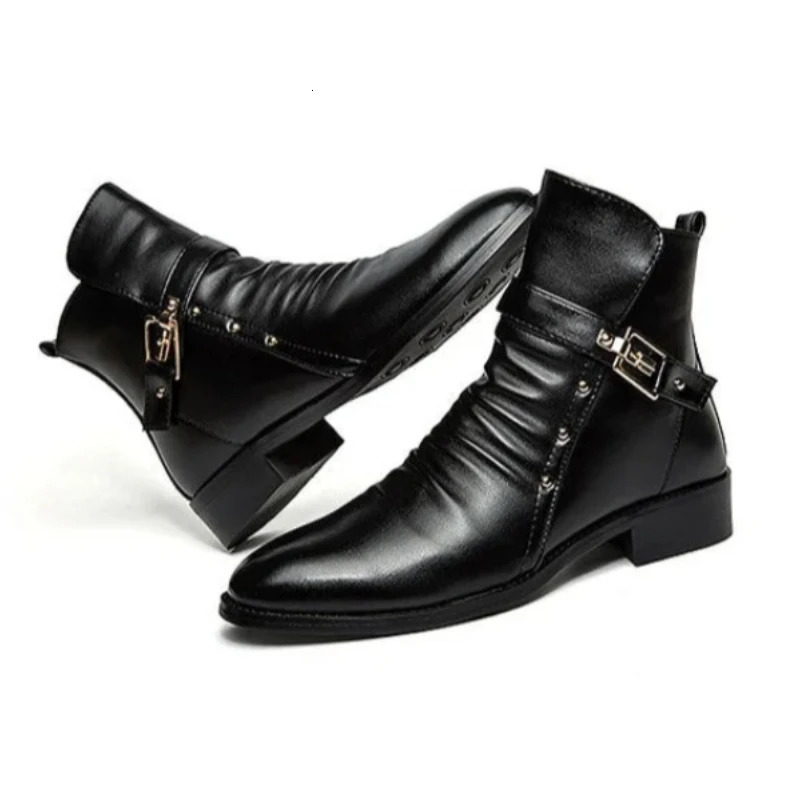 Man Shoes Waterproof Fashion Boots for Men Leather Black Retro Vintage Sale Low Price In Promotion Casual High Quality Y2k 241112