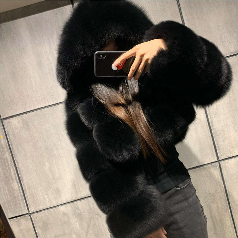 shanshi fur coat women Fur for women winter hooded young and ultra short ladies' spliced fox fur jacket