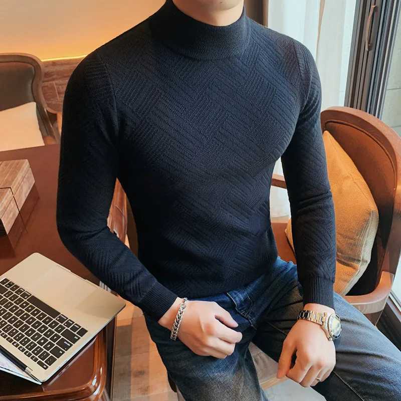2023 New Mens Turtle Neck Sweater and Pullover Knitted Sweater Winter Mens Pullover Wool Casual Solid Clothing W2411111